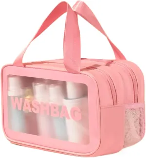 Waterproof Dual-Compartment Travel Toiletry Bag Large Capacity Cosmetic Organizer with Wet and Dry Separation for Skincare Products and Makeup Accessories (Pink,M(27*15*16 cm/11*6*6 in))