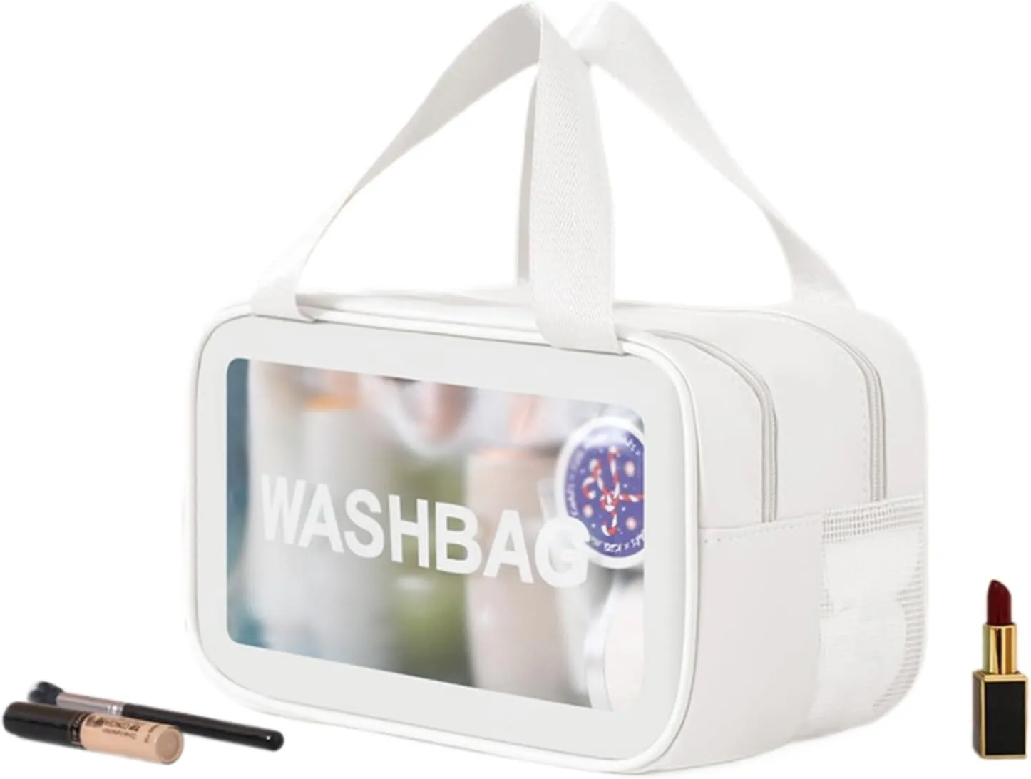 Waterproof Dual-Compartment Travel Toiletry Bag Large Capacity Cosmetic Organizer with Wet and Dry Separation for Skincare Products and Makeup Accessories (White,M(27*15*16 cm/11*6*6 in))