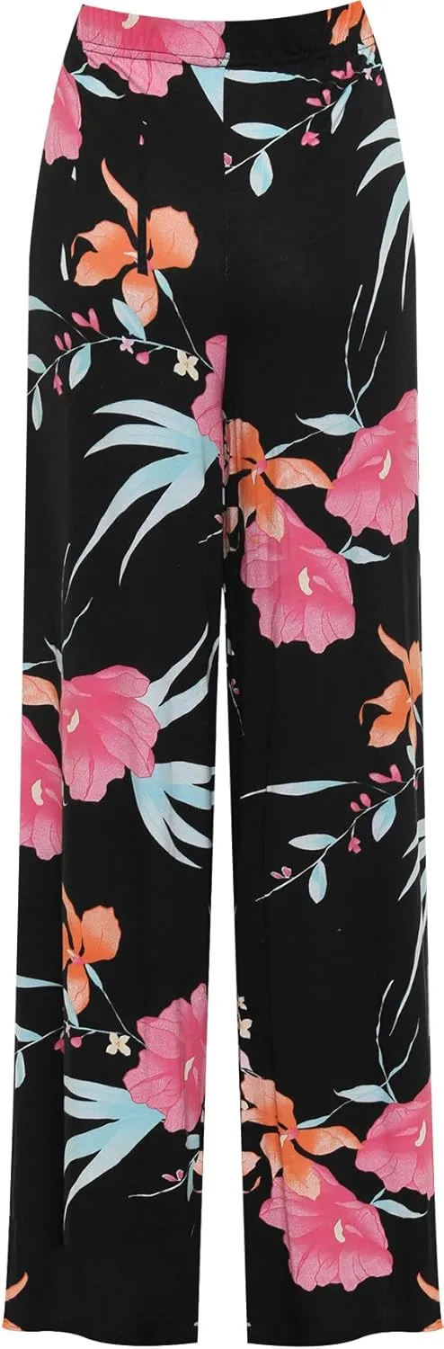WearAll Women's Plus Wide Leg Floral Print Palazzo Trousers Ladies Pants Flared Harem 8-22