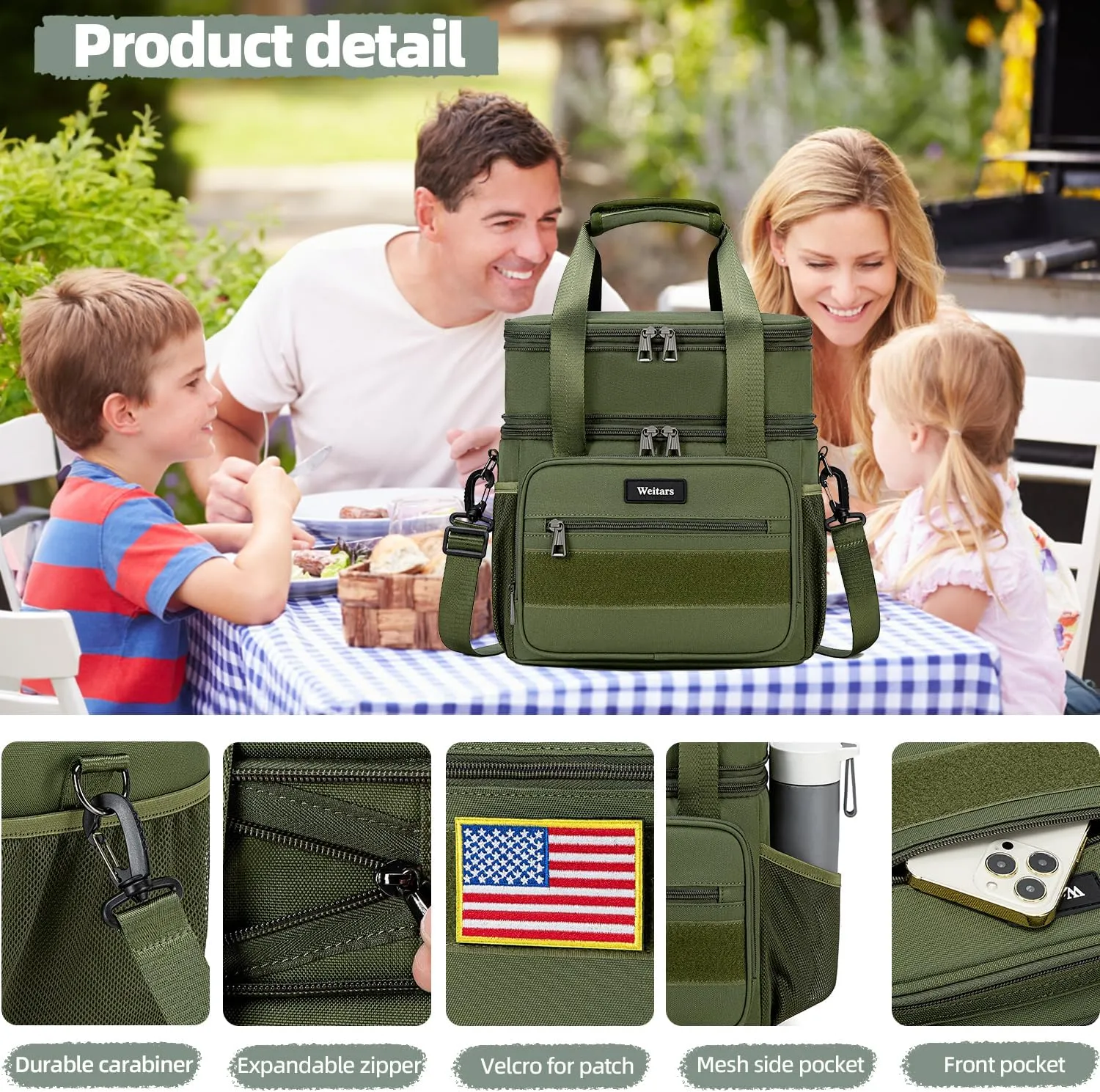 Weitars Tactical Lunch Box, Insulated Lunch Box, Large Expandable Heavy Duty Lunch Boxes for Men Women Durable Waterproof Leakproof Lunch Cooler Bag for Adults Work Outdoor Picnic Camping