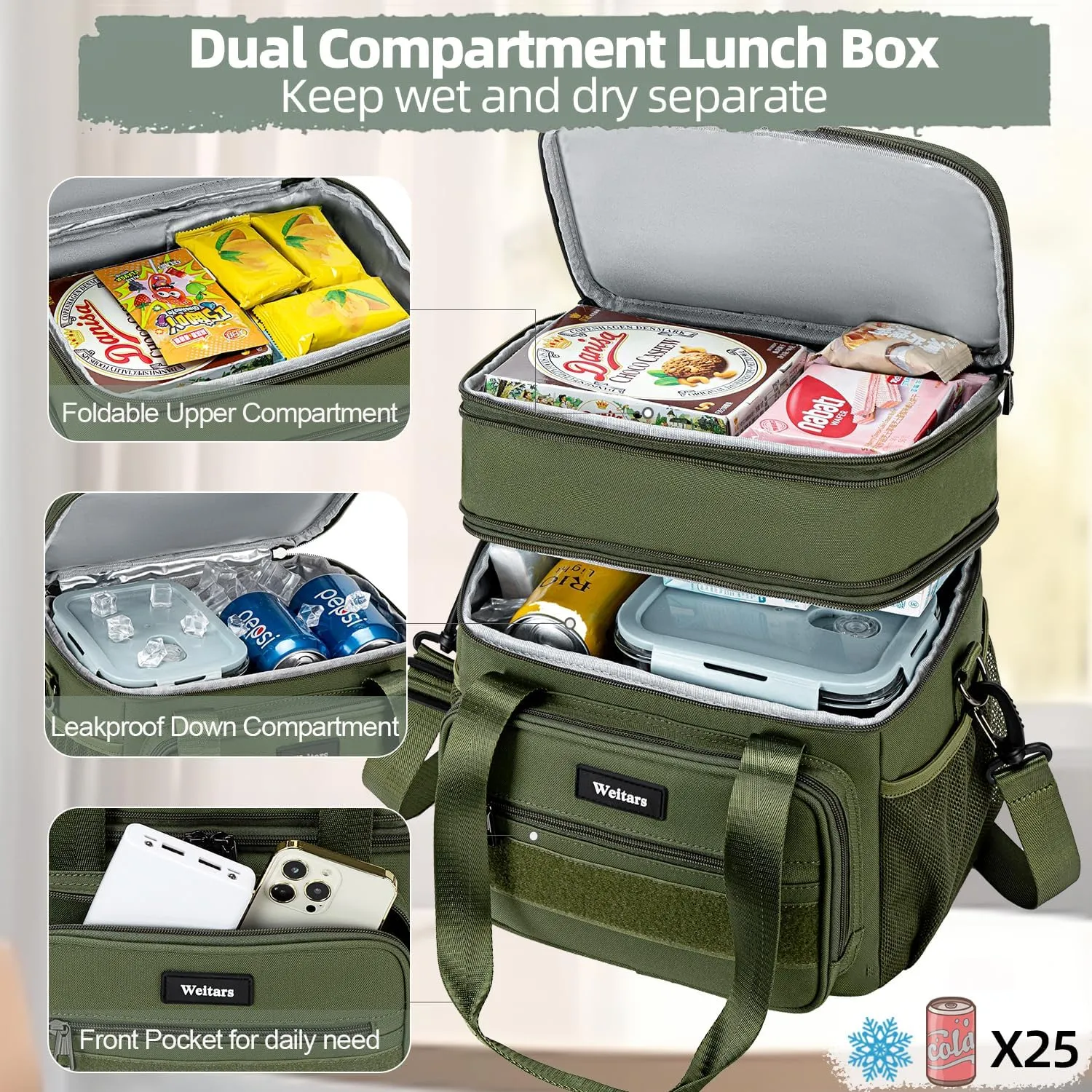 Weitars Tactical Lunch Box, Insulated Lunch Box, Large Expandable Heavy Duty Lunch Boxes for Men Women Durable Waterproof Leakproof Lunch Cooler Bag for Adults Work Outdoor Picnic Camping