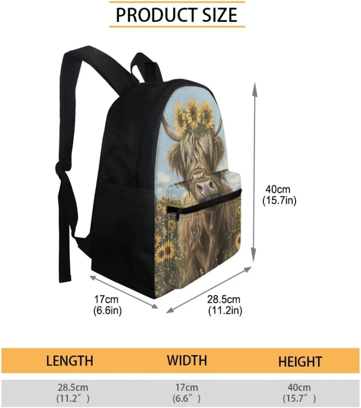 WELLFLYHOM Highland Cow School Bag Set 3 In 1 Backpack Purse for Girls Boys Elementary Middle School Bookbag with Lunch Box Pencil Case for Kids Child Rucksack Travel Daypack Back to School