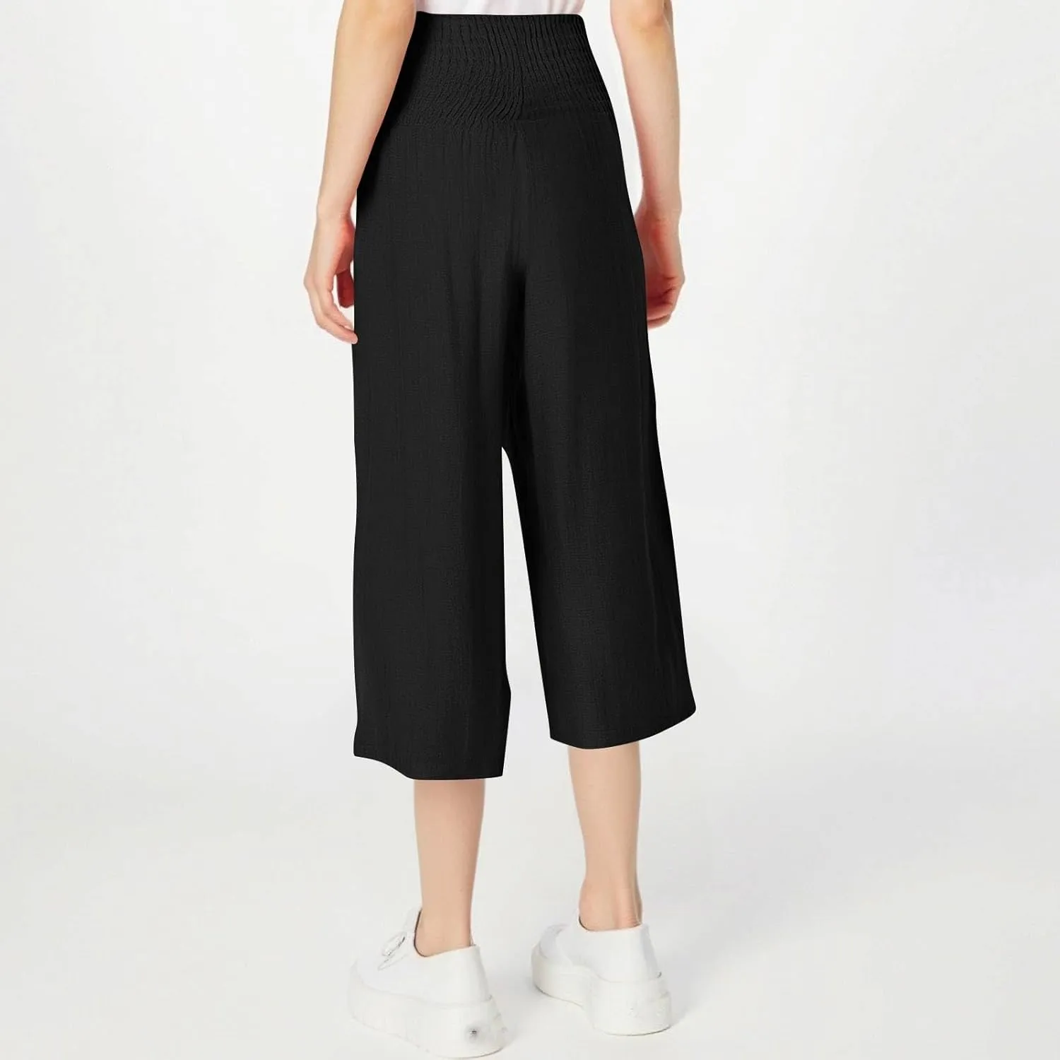 Wide Leg Palazzo Pants for Women Comfy High Waisted Knee Length Pants Elastic Summer Solid 2025 Trouser Shorts Pockets
