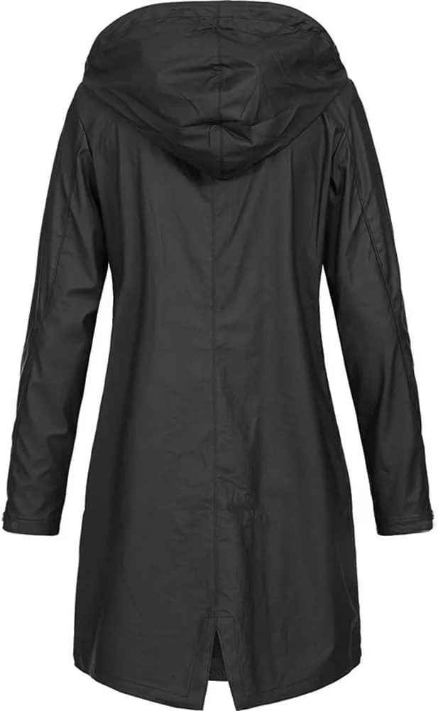 Windproof Jacket for Women Long Sleeve Button Hooded Plain Long Windbreaker with Pocket with Hood Zipper Loose Fit Plus Size