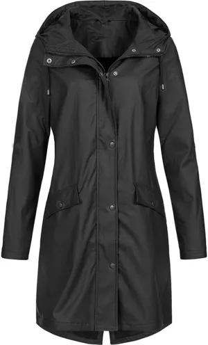 Windproof Jacket for Women Long Sleeve Button Hooded Plain Long Windbreaker with Pocket with Hood Zipper Loose Fit Plus Size