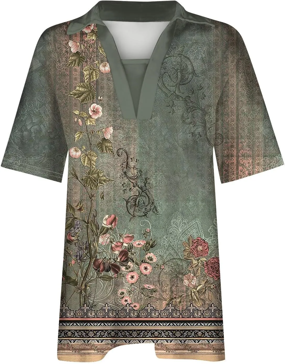 Women 2024 Short Sleeve Summer Tops Floral Boho Trendy Blouses Dressy Causal Tunic Tshirts Cute Vacation Clothes