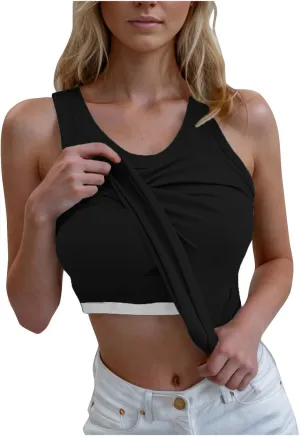 Women 2025 Sleeveless Cropped Tank Ribbed Knit Camisole with Built in Bra Crew Neck Stretch Streetwear Tanks