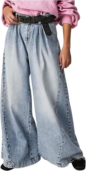 Women Button Zipper High Waisted Denim Pants Casual Loose Wide Leg Jeans Straight Baggy Trousers Vintage Y2K Streetwear