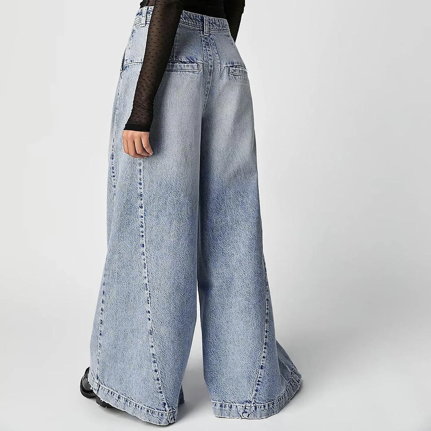 Women Button Zipper High Waisted Denim Pants Casual Loose Wide Leg Jeans Straight Baggy Trousers Vintage Y2K Streetwear