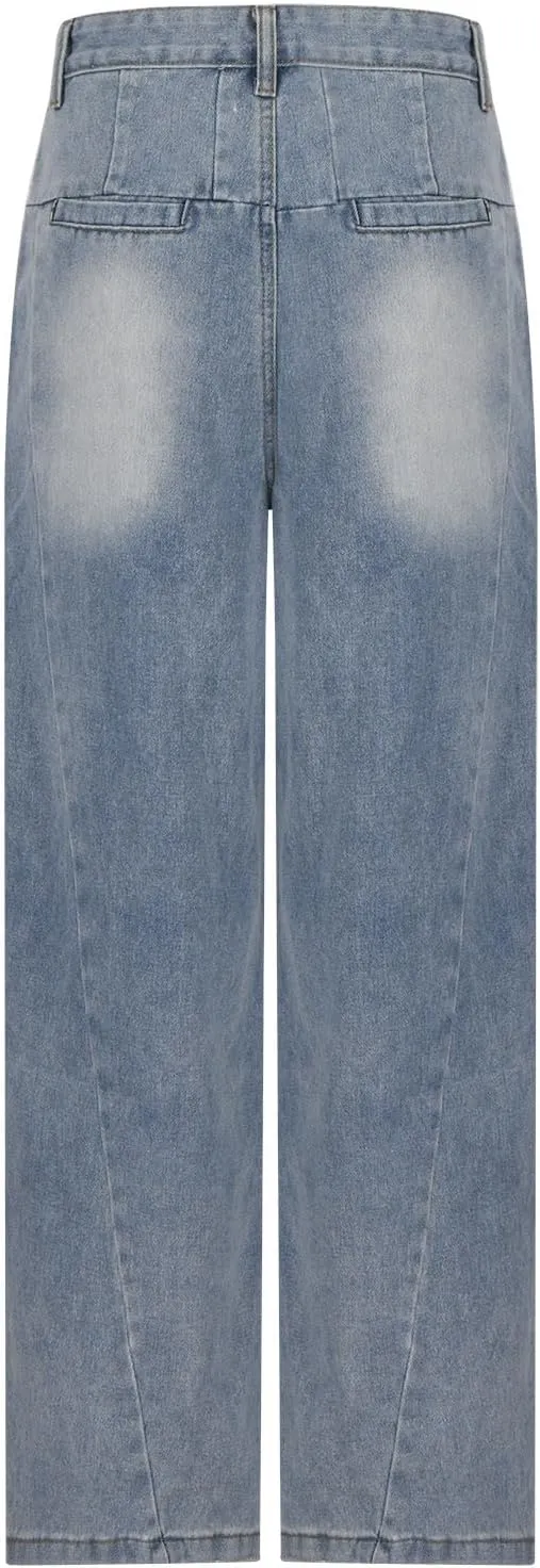 Women Button Zipper High Waisted Denim Pants Casual Loose Wide Leg Jeans Straight Baggy Trousers Vintage Y2K Streetwear