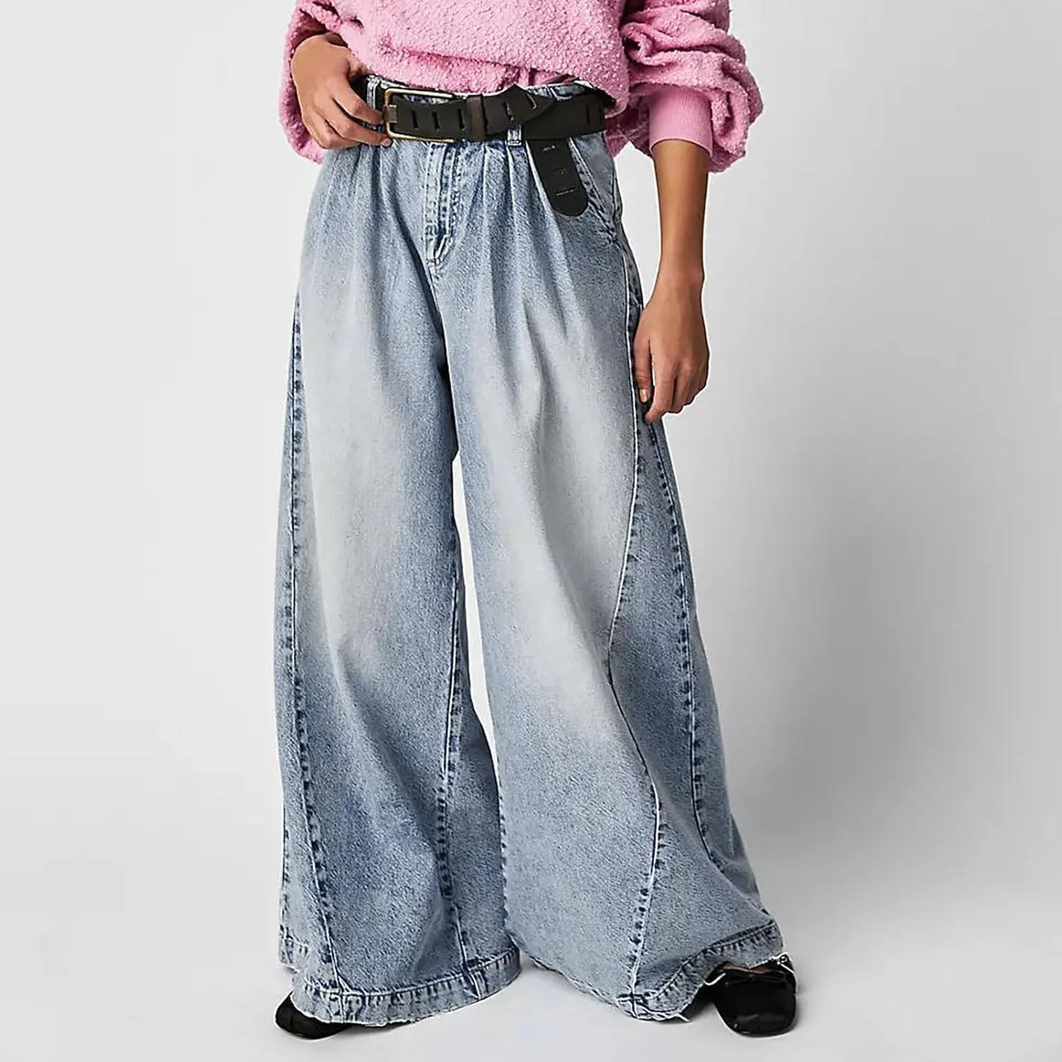 Women Button Zipper High Waisted Denim Pants Casual Loose Wide Leg Jeans Straight Baggy Trousers Vintage Y2K Streetwear