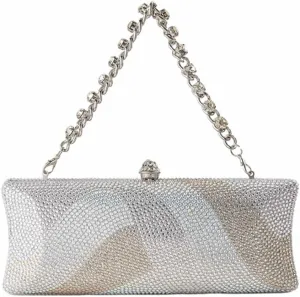 Women Elegant Rhinestone Clutch Strap Crossbody Bag Bridal Wedding Crystal Purse Evening Handbag for Cocktail Party