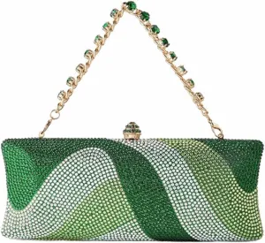 Women Elegant Rhinestone Clutch Strap Crossbody Bag Bridal Wedding Crystal Purse Evening Handbag for Cocktail Party