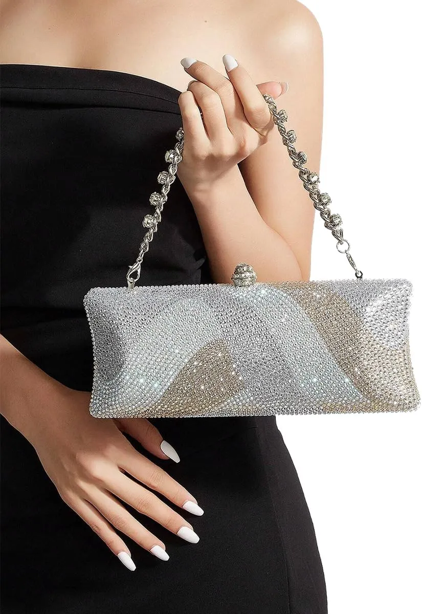 Women Elegant Rhinestone Clutch Strap Crossbody Bag Bridal Wedding Crystal Purse Evening Handbag for Cocktail Party