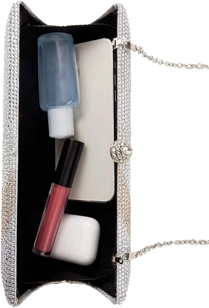 Women Elegant Rhinestone Clutch Strap Crossbody Bag Bridal Wedding Crystal Purse Evening Handbag for Cocktail Party