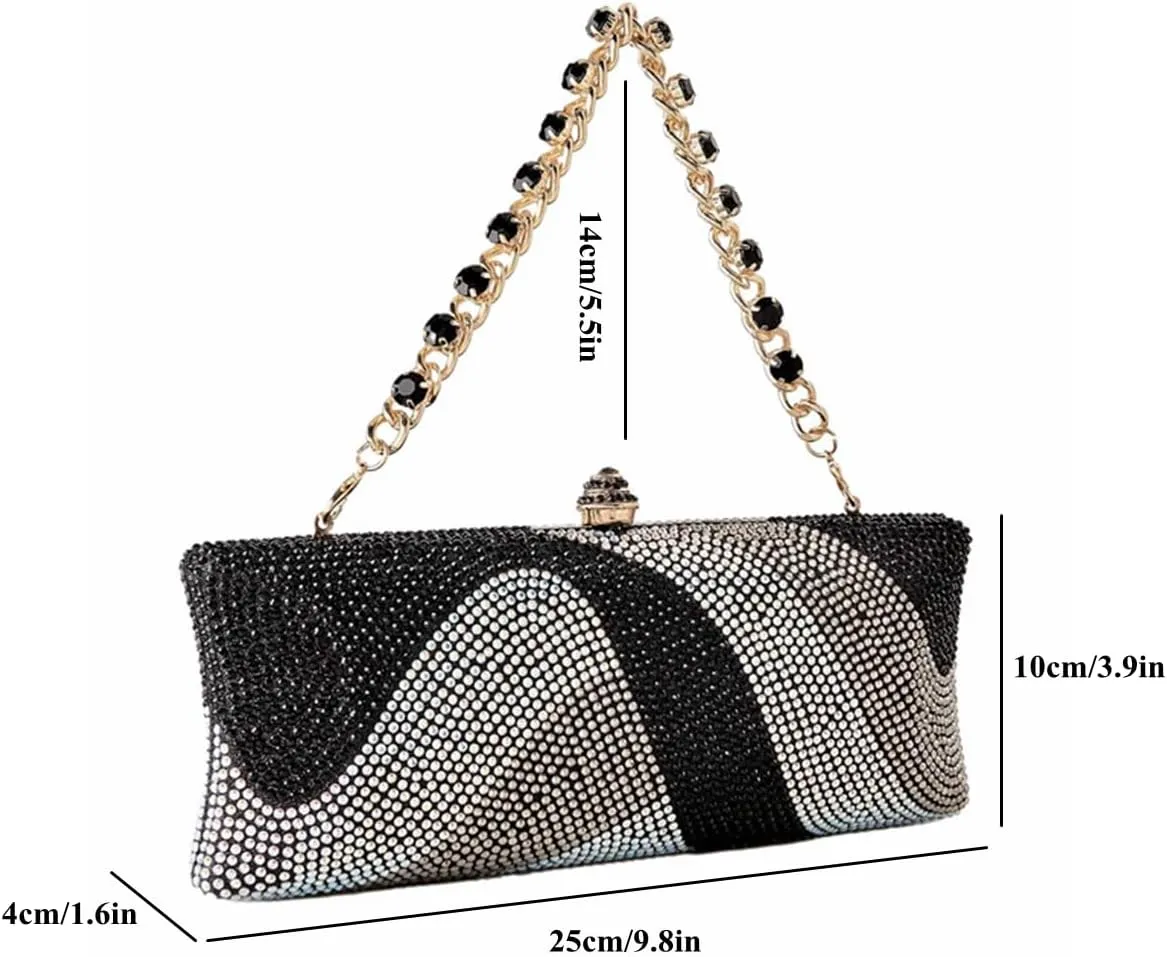 Women Elegant Rhinestone Clutch Strap Crossbody Bag Bridal Wedding Crystal Purse Evening Handbag for Cocktail Party