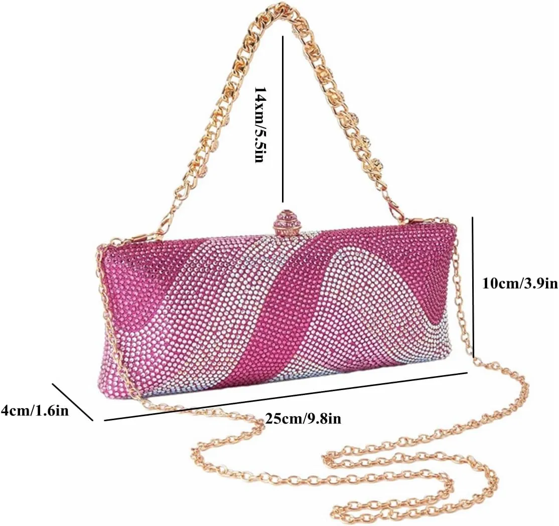 Women Elegant Rhinestone Clutch Strap Crossbody Bag Bridal Wedding Crystal Purse Evening Handbag for Cocktail Party