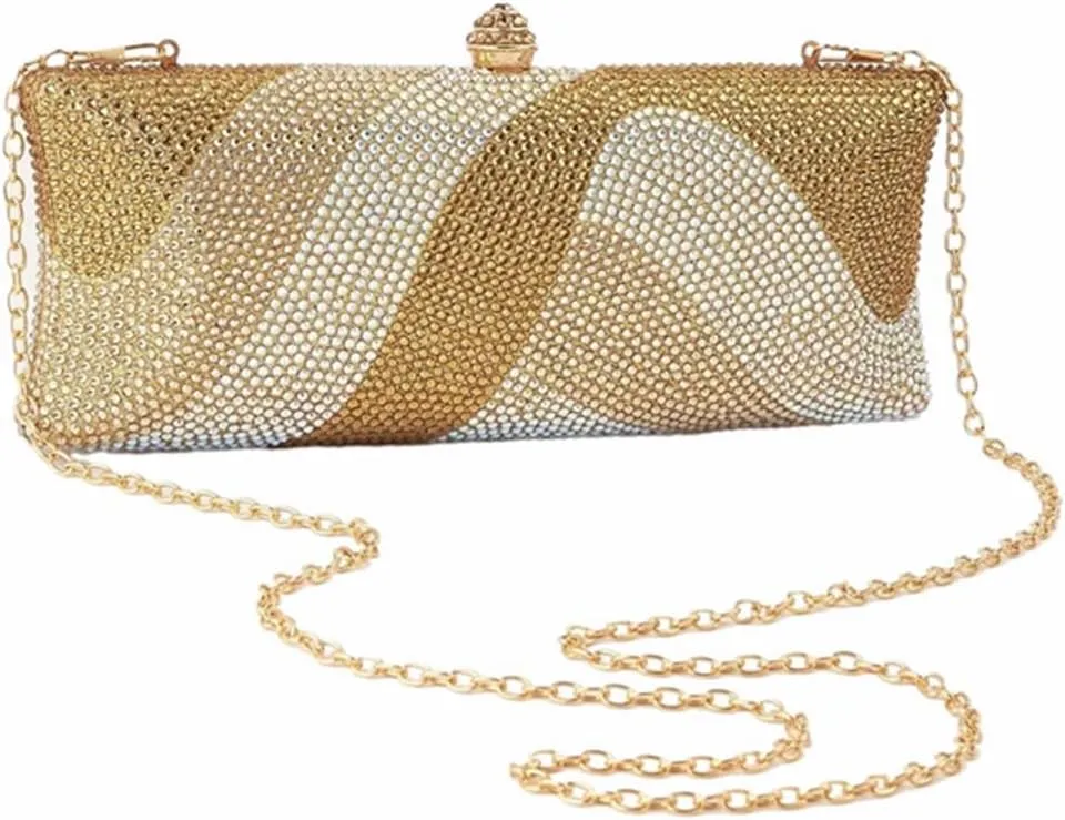 Women Elegant Rhinestone Clutch Strap Crossbody Bag Bridal Wedding Crystal Purse Evening Handbag for Cocktail Party