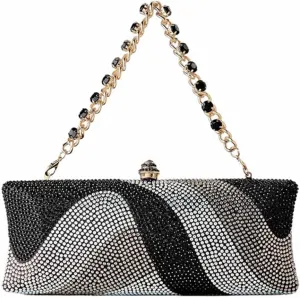 Women Elegant Rhinestone Clutch Strap Crossbody Bag Bridal Wedding Crystal Purse Evening Handbag for Cocktail Party