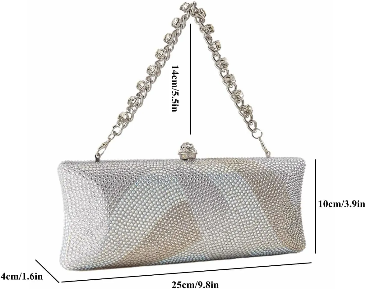 Women Elegant Rhinestone Clutch Strap Crossbody Bag Bridal Wedding Crystal Purse Evening Handbag for Cocktail Party