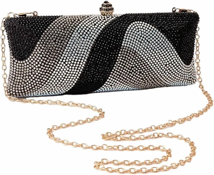 Women Elegant Rhinestone Clutch Strap Crossbody Bag Bridal Wedding Crystal Purse Evening Handbag for Cocktail Party