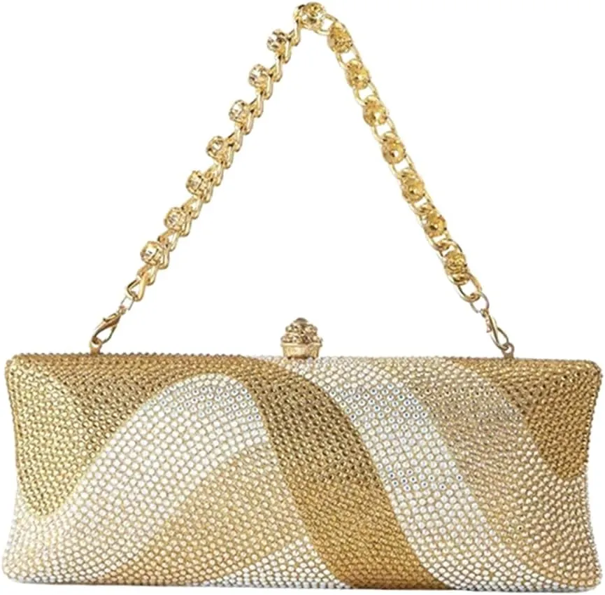 Women Elegant Rhinestone Clutch Strap Crossbody Bag Bridal Wedding Crystal Purse Evening Handbag for Cocktail Party