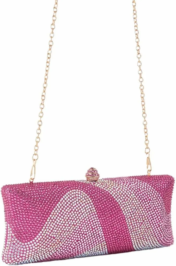 Women Elegant Rhinestone Clutch Strap Crossbody Bag Bridal Wedding Crystal Purse Evening Handbag for Cocktail Party
