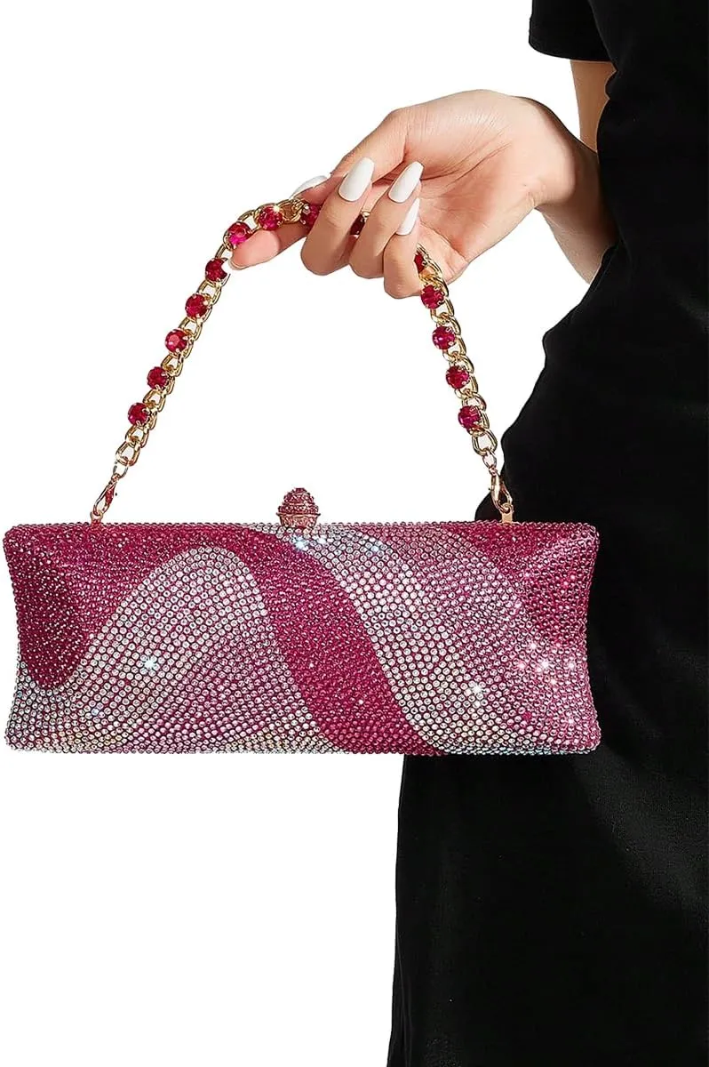 Women Elegant Rhinestone Clutch Strap Crossbody Bag Bridal Wedding Crystal Purse Evening Handbag for Cocktail Party
