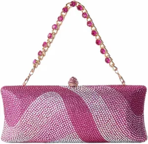 Women Elegant Rhinestone Clutch Strap Crossbody Bag Bridal Wedding Crystal Purse Evening Handbag for Cocktail Party