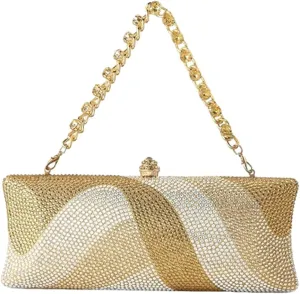 Women Elegant Rhinestone Clutch Strap Crossbody Bag Bridal Wedding Crystal Purse Evening Handbag for Cocktail Party