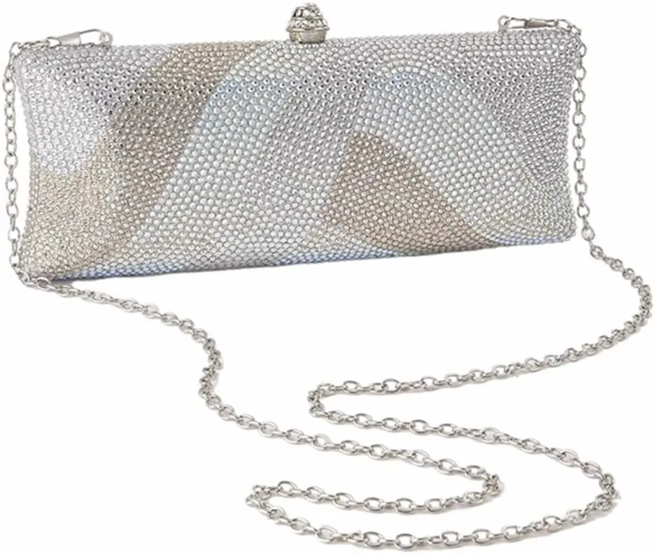 Women Elegant Rhinestone Clutch Strap Crossbody Bag Bridal Wedding Crystal Purse Evening Handbag for Cocktail Party