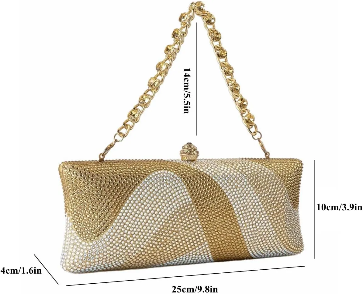 Women Elegant Rhinestone Clutch Strap Crossbody Bag Bridal Wedding Crystal Purse Evening Handbag for Cocktail Party