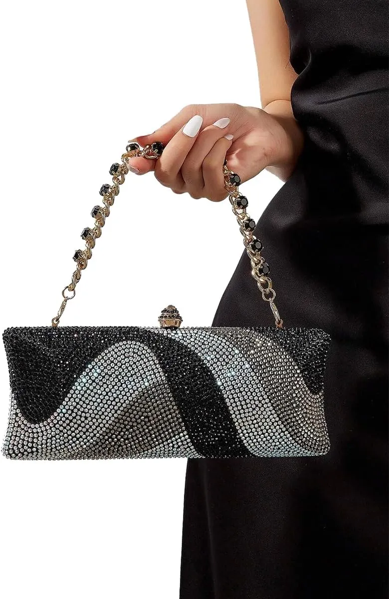 Women Elegant Rhinestone Clutch Strap Crossbody Bag Bridal Wedding Crystal Purse Evening Handbag for Cocktail Party