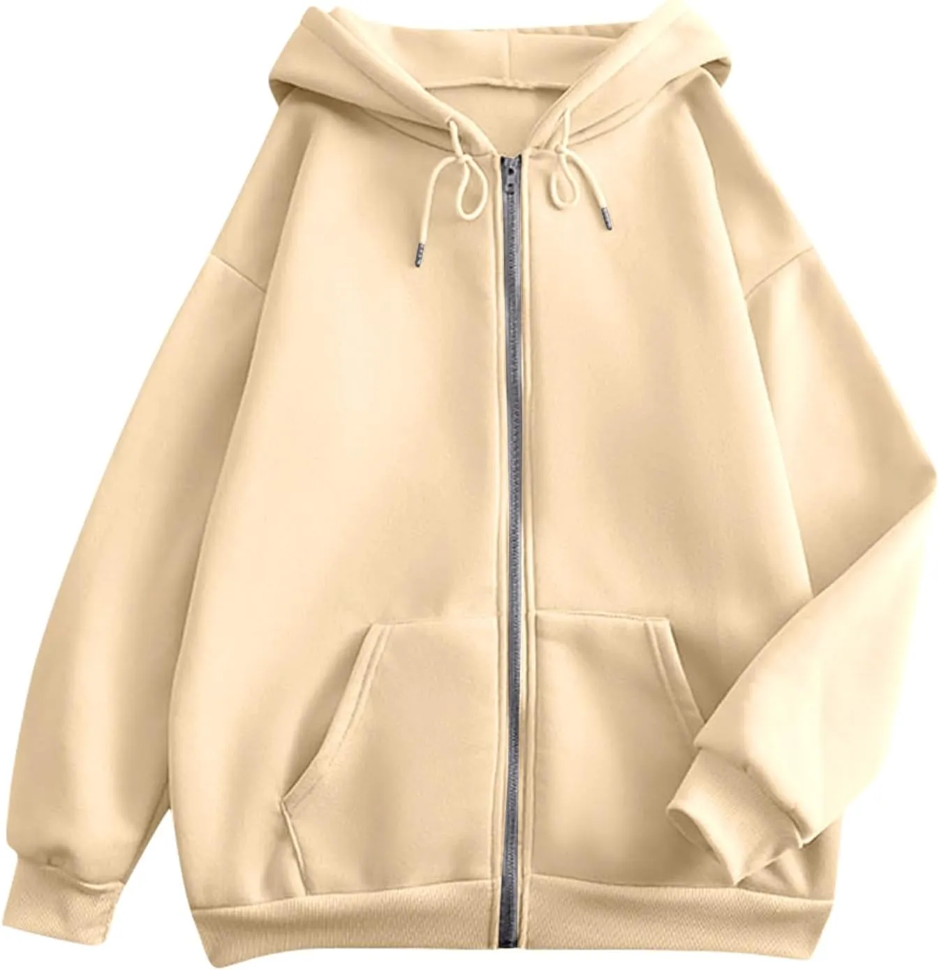 Women Fleece Full Zip Up Hoodie Baggy Drawstring Zipper Sweatshirt Jacket Lightweight Comfy Fall Winter Outfits Coats
