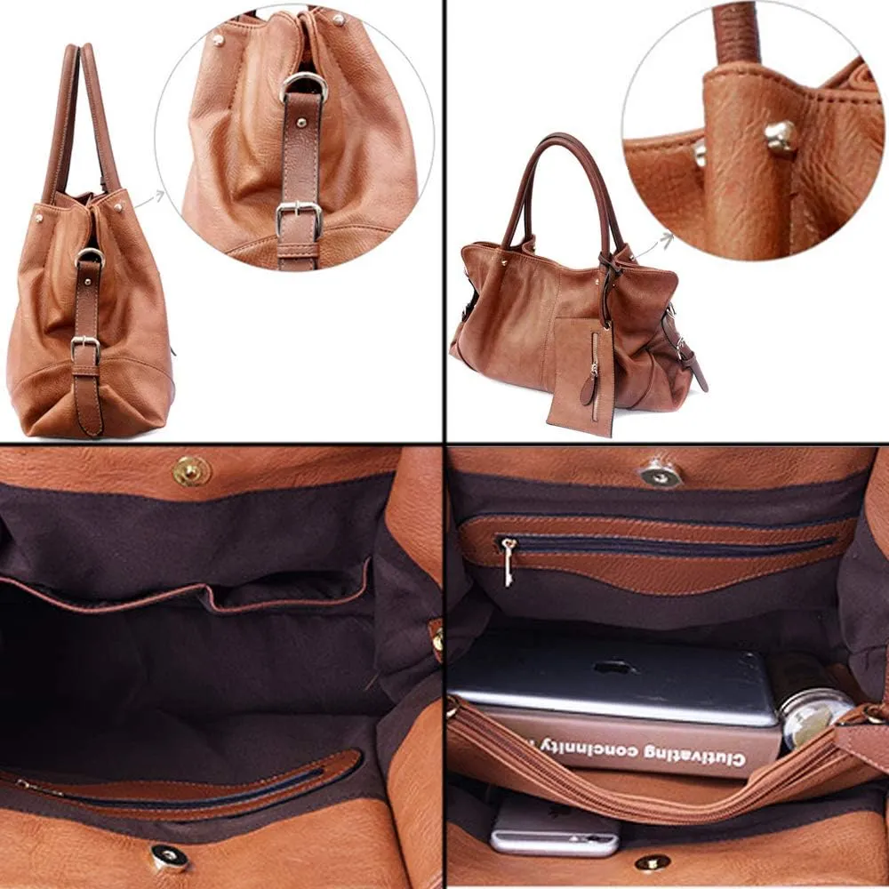 Women Handbag PU Leather Satchel Tote Pouch Handbag Purse Set