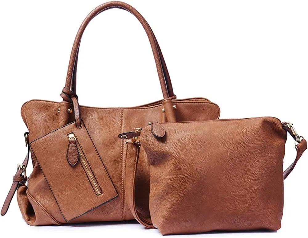 Women Handbag PU Leather Satchel Tote Pouch Handbag Purse Set