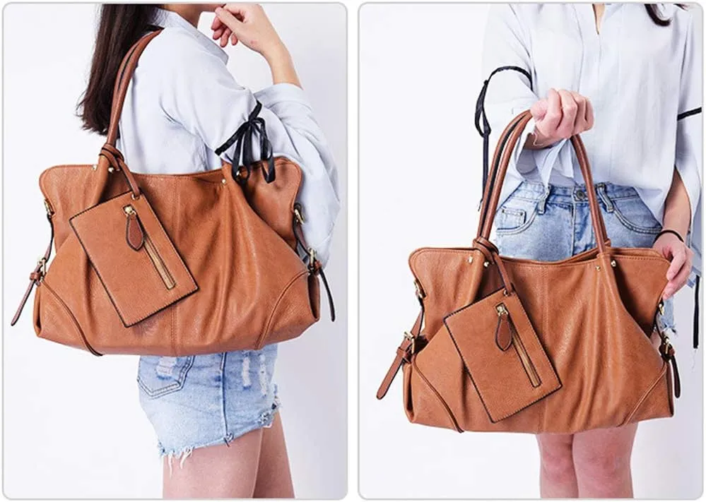 Women Handbag PU Leather Satchel Tote Pouch Handbag Purse Set