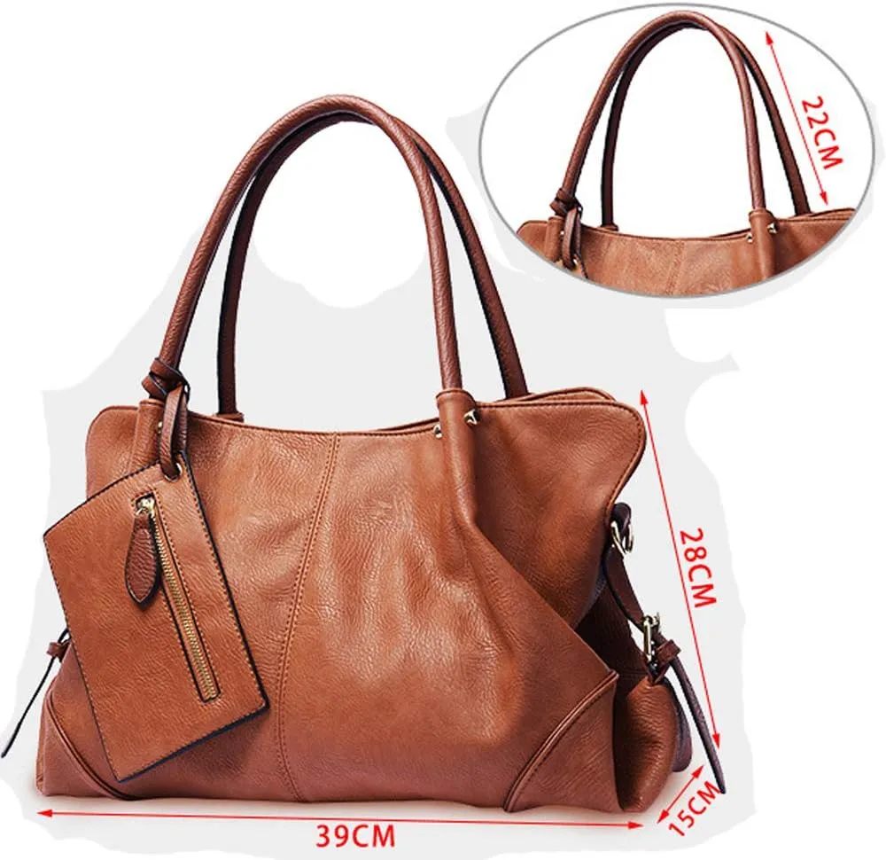 Women Handbag PU Leather Satchel Tote Pouch Handbag Purse Set