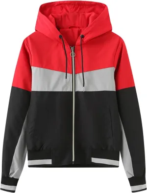 Women Lightweight Colorblock Hooded Raincoat Waterproof Packable Active Outdoor Travel Hiking Windbreaker Rain Jacket