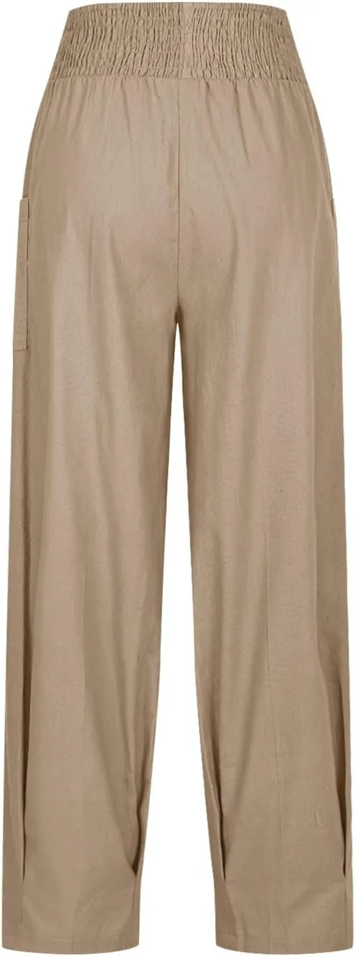 Women Linen Boho Pants Summer Casual Loose High Waist Cargo Lounge Harem Pant 2025 Beach Travel Vacation Slack Outfits