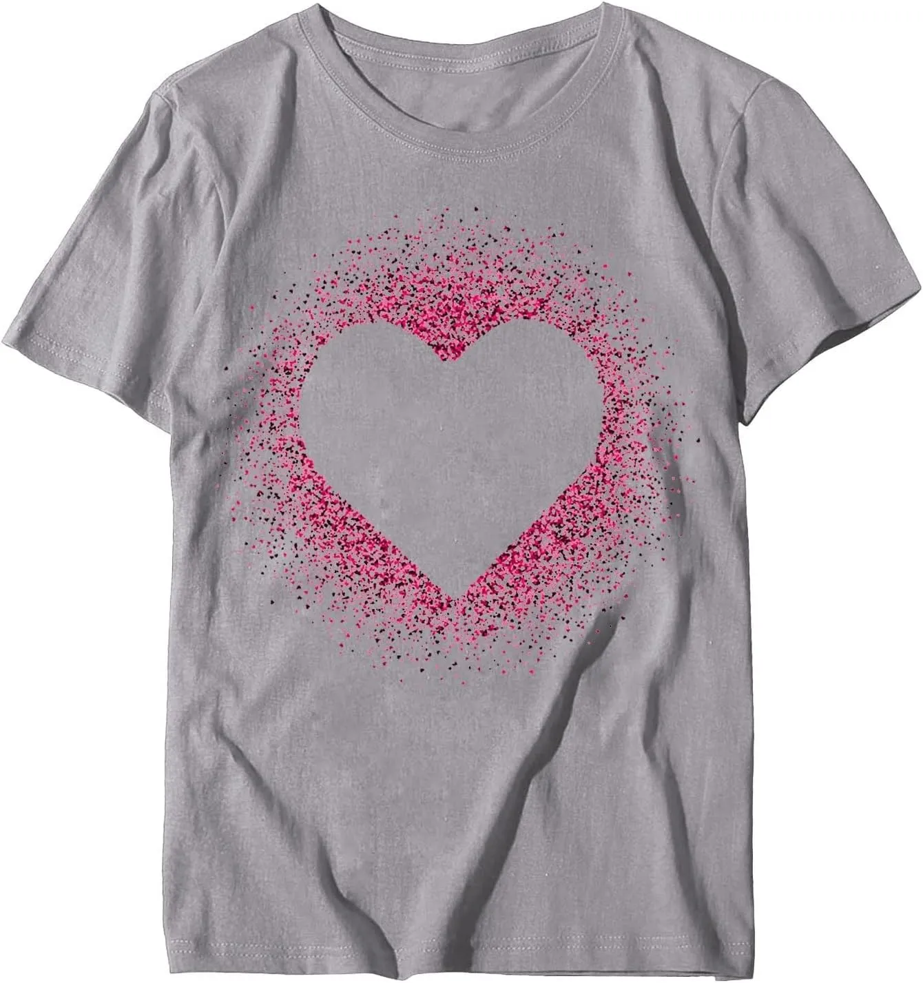 Women Love Heart Graphic Tees Shirt Short Sleeve Tops Tshirts Regular Fit Tunic Blouse Cute Funny Gift Clothes 2023