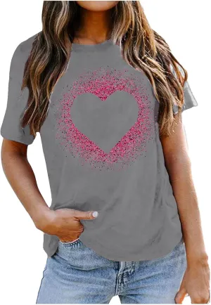 Women Love Heart Graphic Tees Shirt Short Sleeve Tops Tshirts Regular Fit Tunic Blouse Cute Funny Gift Clothes 2023