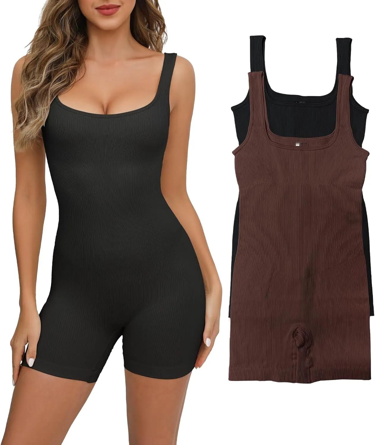 Women One Piece Short Jumpsuits Workout Shorts Sleeveless Rompers Unitard 2 Packs