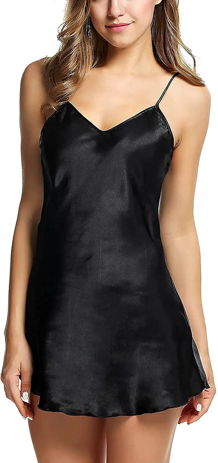 Women Sexy Cowl Neck Satin Mini Nightdress Silk Underwear Strap Cami Dress Sleepwear Teal Lingerie for Women