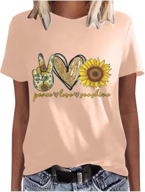 Women Short Sleeve Tops Summer Tees Plus Size Tops 2025 Tees Tshirts Shirts Cute Sunflower Graphic T-Shirt