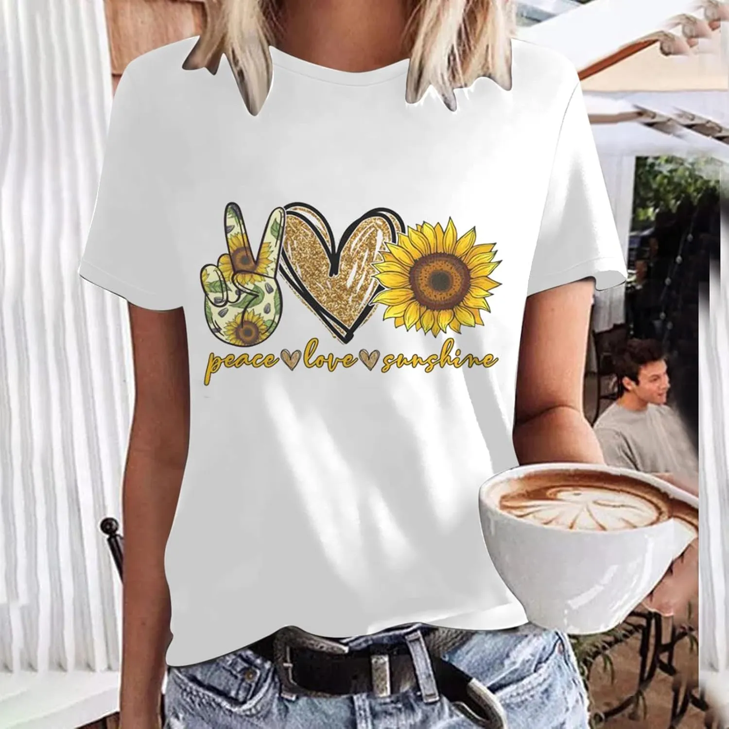 Women Short Sleeve Tops Summer Tees Plus Size Tops 2025 Tees Tshirts Shirts Cute Sunflower Graphic T-Shirt