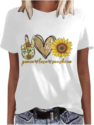 Women Short Sleeve Tops Summer Tees Plus Size Tops 2025 Tees Tshirts Shirts Cute Sunflower Graphic T-Shirt