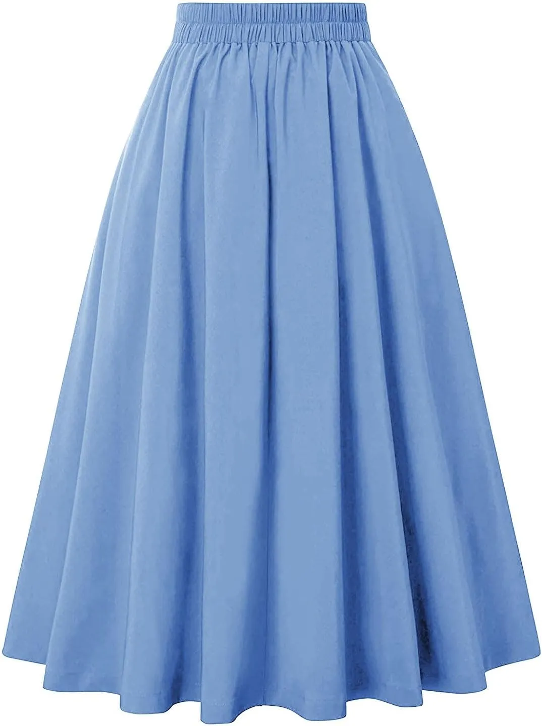 Women Vintage Skirt High Waist Pleated Button Skirts Midi A-Line Short Dress Fashion Casual Solid Swing Dresses