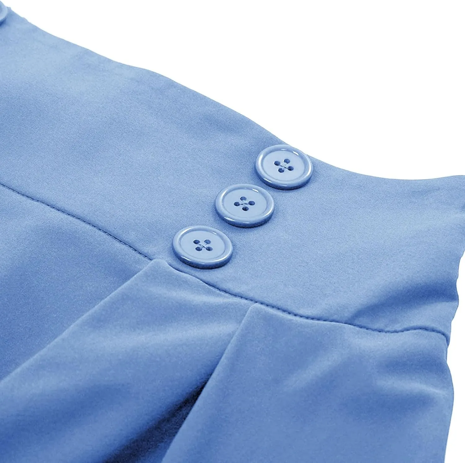 Women Vintage Skirt High Waist Pleated Button Skirts Midi A-Line Short Dress Fashion Casual Solid Swing Dresses