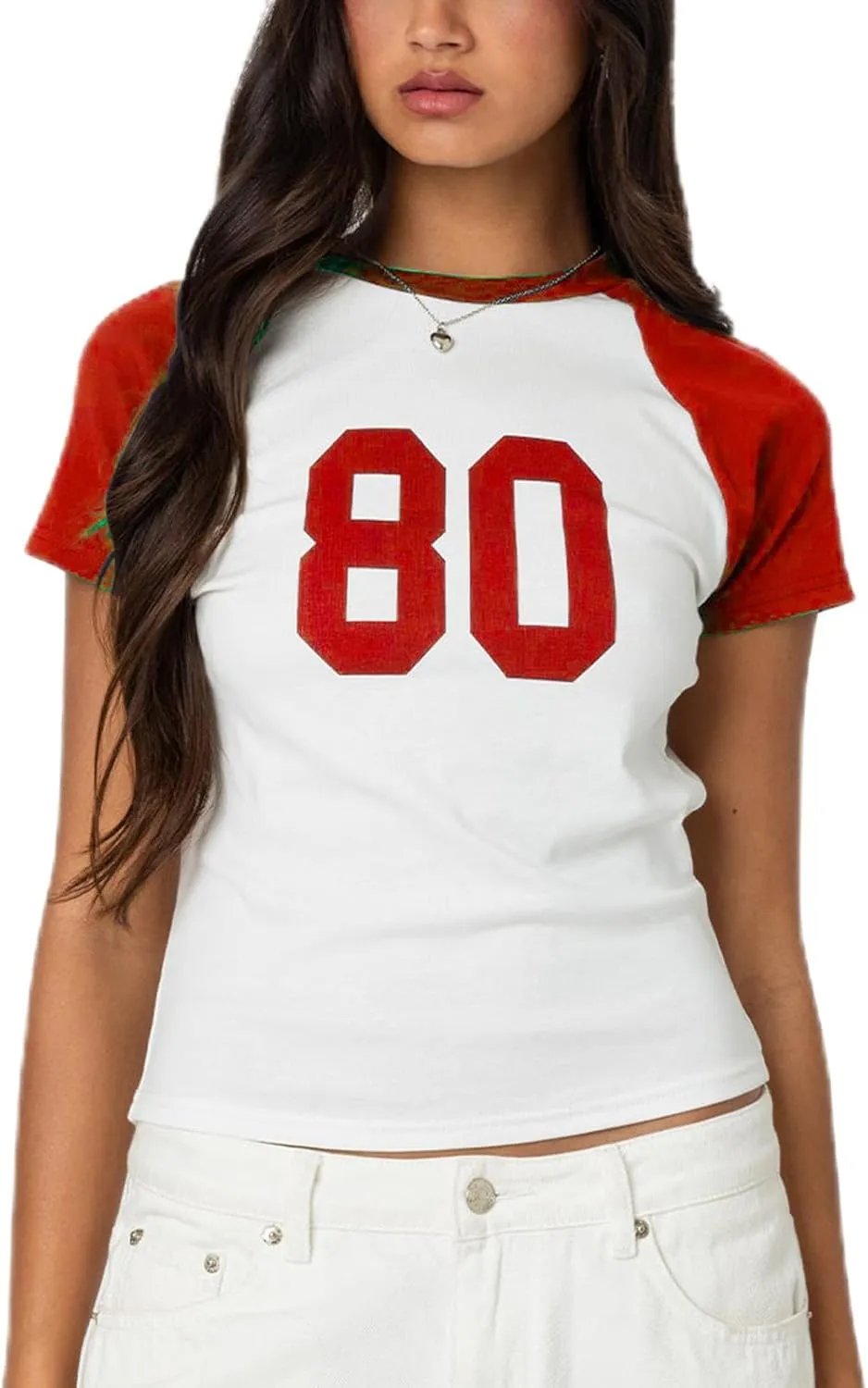Women Y2K Short Sleeve Jersey Crop Tops Numer Print Crew Neck Baby Tee 90S Vintage Slim Fit Shirts Streetwear